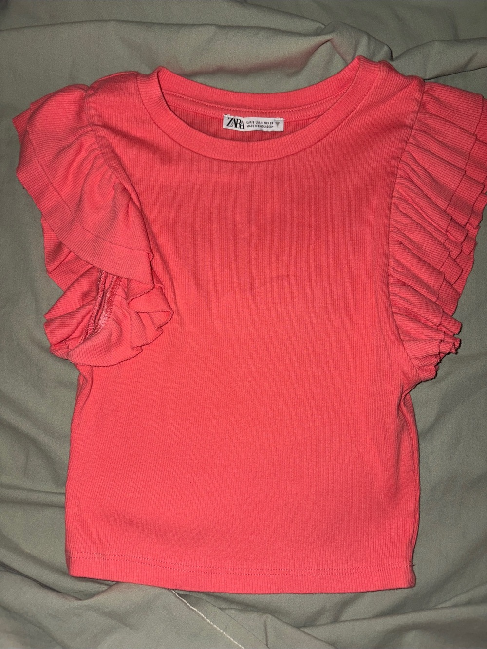 Zara Girls Coral Pink Ruffle Sleeve Tee
